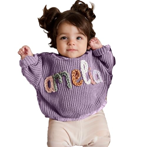 Personalized Baby Sweater, Custom Embroidered Knit Sweater with Name, Customized Baby Knit Sweater with Hand-Embroidered Name and Monogram, Embroidered Toddler Sweater, Handmade Kids Jumper