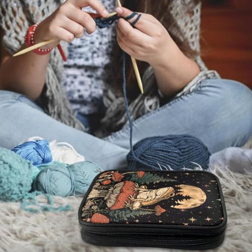 Image of Crochet Hook Case Mushroom Frog Crochet Hook Holder Portable Crochet Hook Storage Bag with Web Pockets Suitable for Crochet Needles /Knitting Accessories