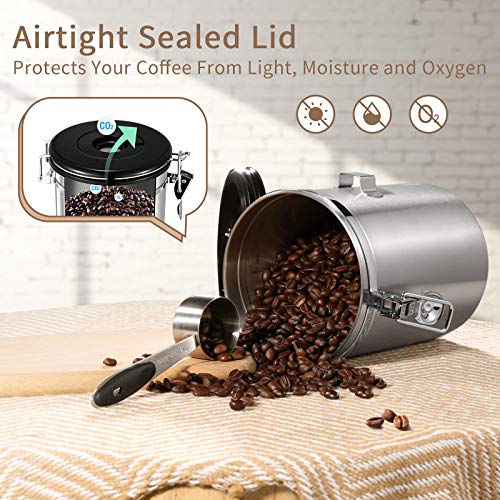 Veken Coffee Canister, Airtight Stainless Steel Kitchen Food Storage Container With Date Tracker And Scoop For Grounds Coffee,Beans, Tea, Flour, Cereal, Sugar, 22Oz, Silver #TOP4