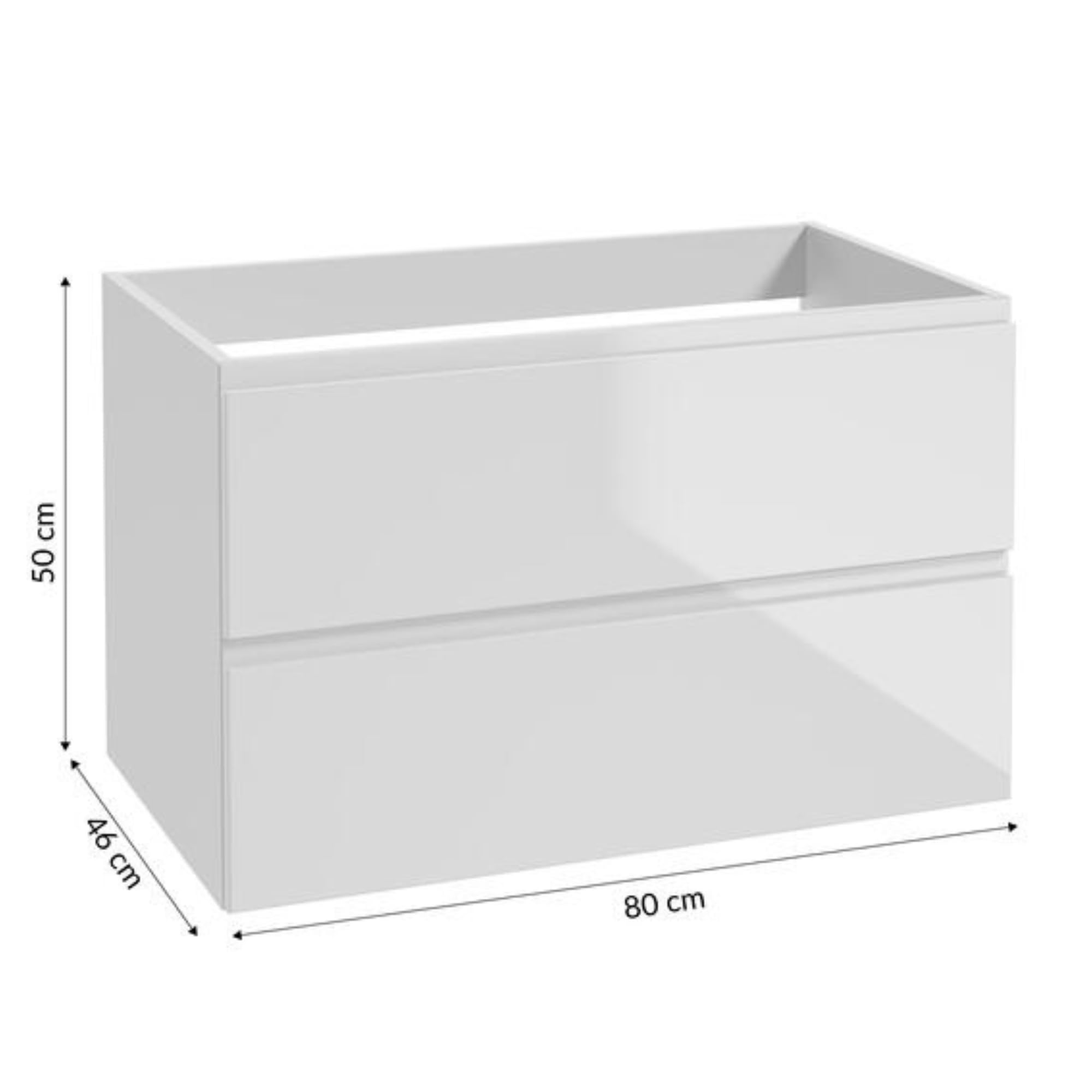 Deftrans Mobile lavabo sospeso con cassetti, bianco, 80 x 50 x 46 cm, mobiletto per lavabo, mobile da bagno senza piano lavabo