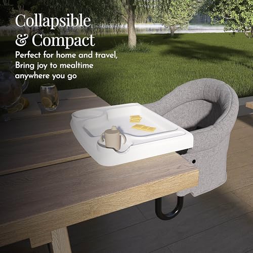 Image of Evolur Hook-On Baby High Chair, Portable Clamp-On Dining Seat with Dishwasher Safe Food Grade Tray, Clip-On Table Chair, Carry Bag, Back Pocket, ASTM Certified, 6-36 Months