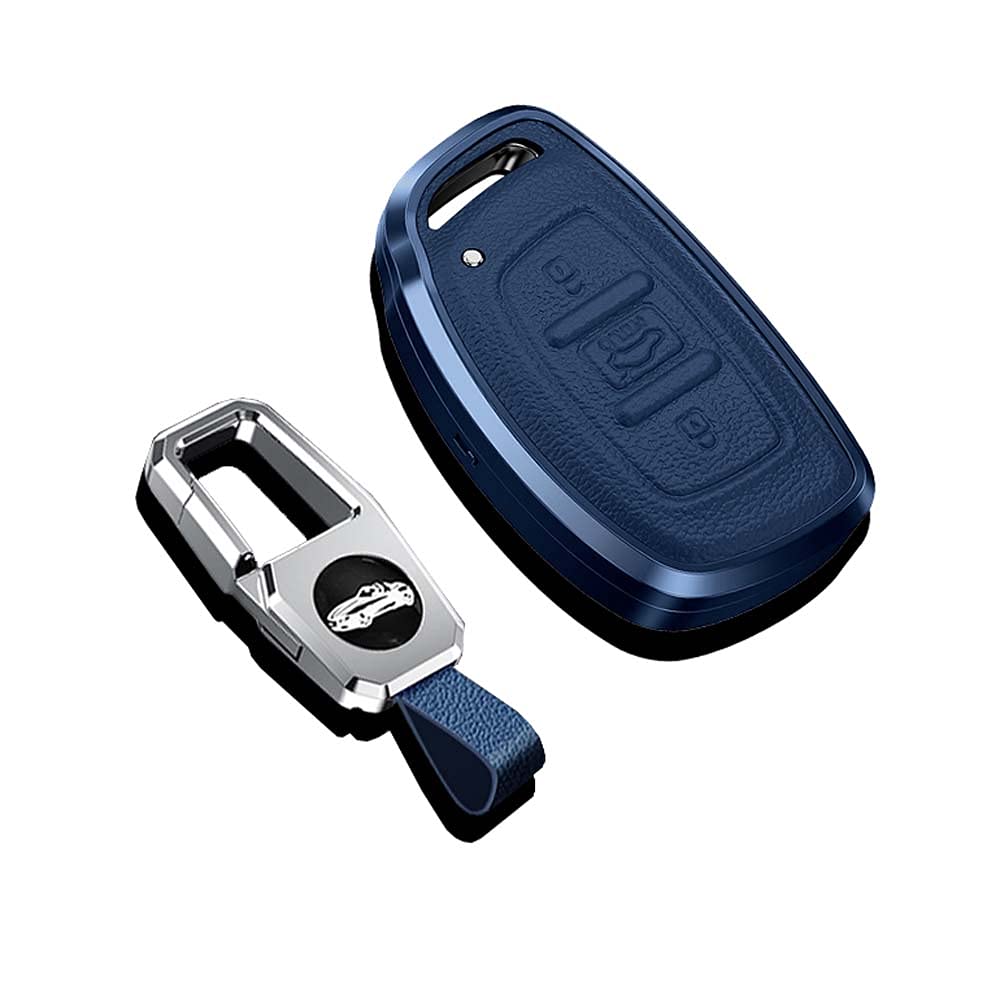 HIBEYO Custodia In TPU Per Chiave Auto, Compatibile Con Kia (K5, Rio, Ceed) E Hyundai (i20, I30, Santa Fe), Portachiavi In Pelle Nera - 3