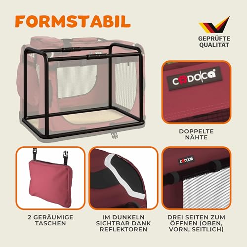 CADOCA® Hundebox faltbar Transportbox XL 82x56x58cm robust atmungsaktiv Transporttasche Auto Rückbank Haustiertransportbox Hundetragetasche Dunkelrot