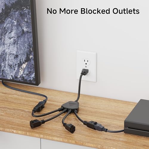 image for Cable Matters 2-Pack 4 Outlet Power Splitter Cord - 1.5ft, NEMA 5-15P 