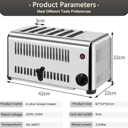 Tostapane Elettrico Professionale in Acciaio Inox da 220 V, per 4 e 6 fette, ad Alta velocità, da banco, Ideale per ristoranti, Bar e cucine domestiche. (4 Slices)