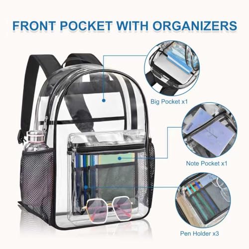 Image of Busiuw Clear Backpack Heavy Duty PVC Transparent Backpack with Reinforced Strap See Through Large Capacity Multiple Pockets Bookbag for College Workplace Security Travel Festival