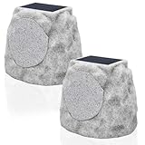 Postlucky Outdoor Rock Bluetooth Speakers Waterproof Solar Powered Wireless Rock Speakers Outdoor Waterproof with Lights RGB and TWS Pair All Weather for Outside Patio Deck Pool Garden BBQ (2-Pack)