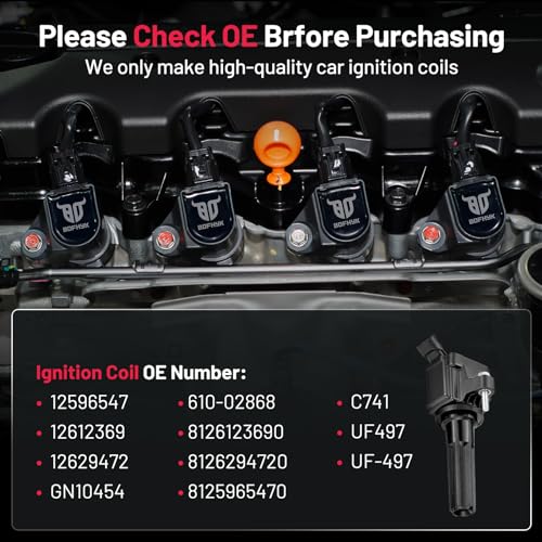 Image of BDFHYK Ignition Coils Pack UF497 Compatible with Chevrolet Trailblazer EXT 2006-2009 Buick Rainier 2007 GMC Envoy XL Saab 9-7x Isuzu Ascender l6 4.2L Chevy Oem Coil Pack Coil for Buick Set of 6