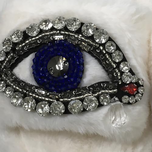 Women's Beaded Evil Eye & Rhinestone Plush Faux Fur Slide Slippers3