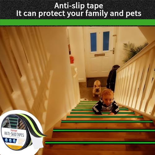 Image of Glow in Dark Anti Slip Tape, 2 inch x50FT Heavy Duty Waterproof Safety Grip Tape for Stairs, Pool, Bathroom - Black & Glow Stripe Indoor /Outdoor Multi-Purpose Traction Tape
