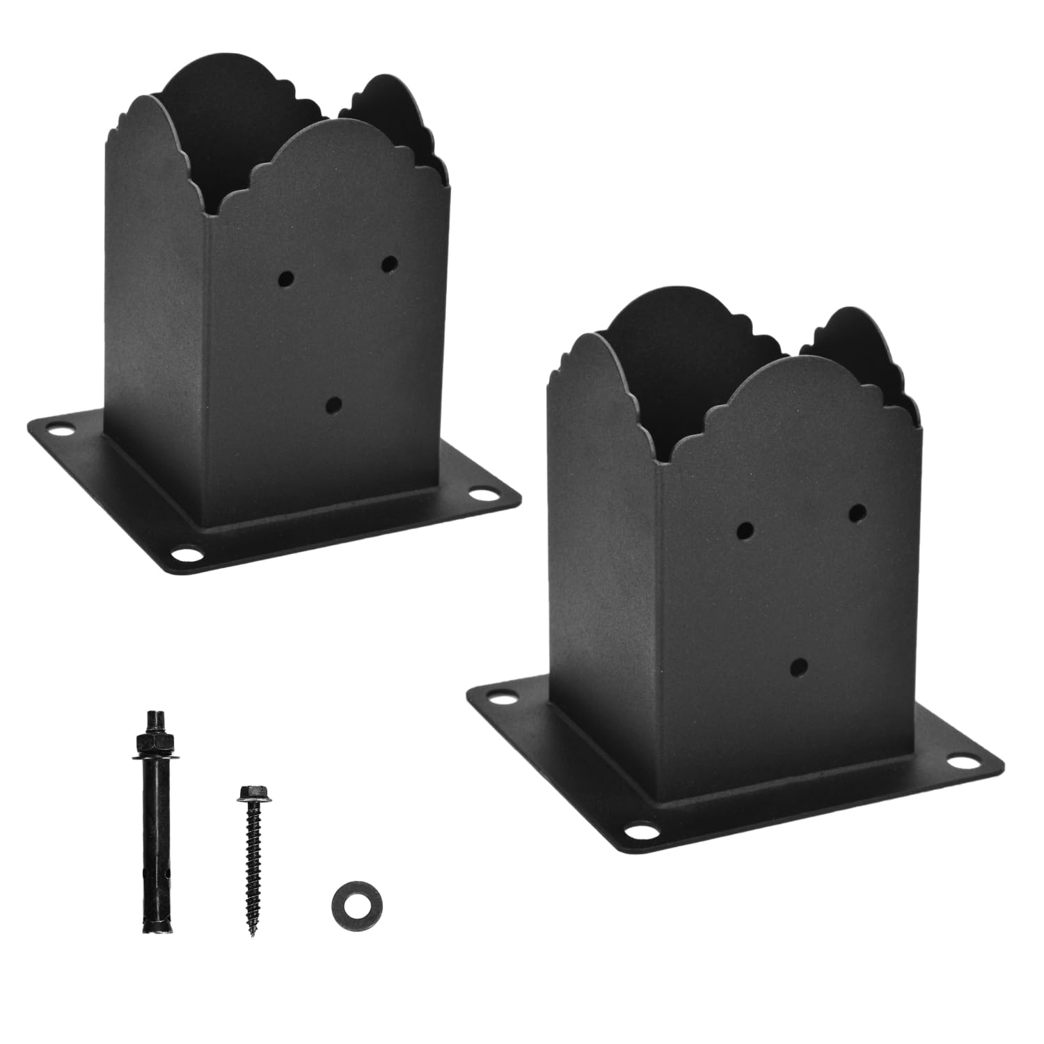WIMART Creative Design 4x4 Post Base, Square Bracket Post Base for Fence Mailbox Deck, Bolt Down Post Base Wood Post Ground Anchor, Fit 3.5''x3.5''