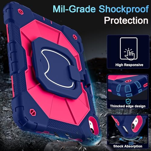 Image of Auizotl Case for iPad (A16) 11th Generation 11 Inch (2025) /iPad 10th Generation 10.9 Inch (2022),360 Rotating Stand i Pad Case 10th Generation with Screen Protector Pencil Holder,Navy Pink