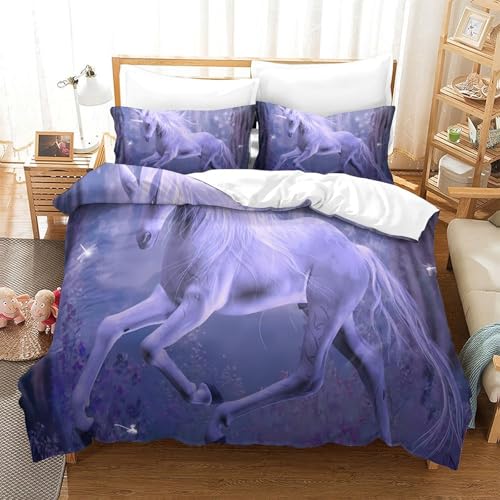 Housse de couette licorne hypoallergénique en microfibre douce 3D