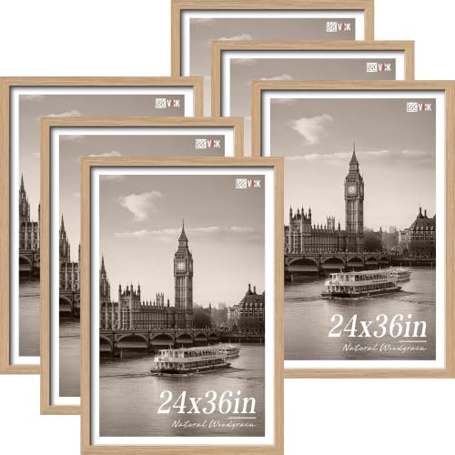 Image of VCK 24x36 Poster Frames Natural Oak - Wide Border Wood Picture Frame, Multi-Directional Display Family Photos, Office Prints, Studio /Gallery Art, Woodgrain Series, Wall Hanging, Set of 6
