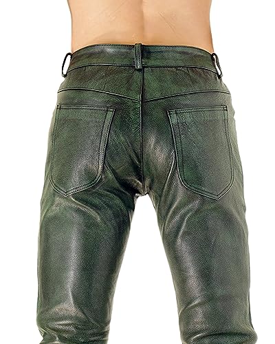 Bockle® Big Cheeker Green Leather Pants Men Jeans2