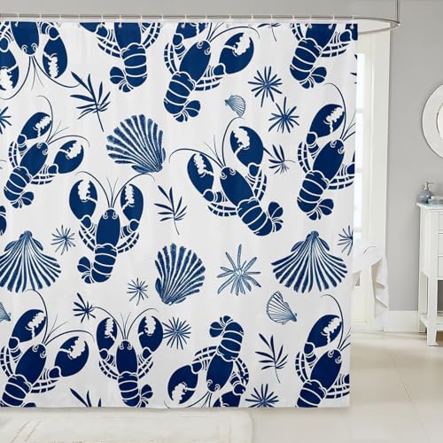 Erosebridal Cartoon Animals Blue Lobster Shower Curtain 72"W x 84"L for Kids Boys Girls Marine Theme Lobster Bath Curtains Coastal Shell