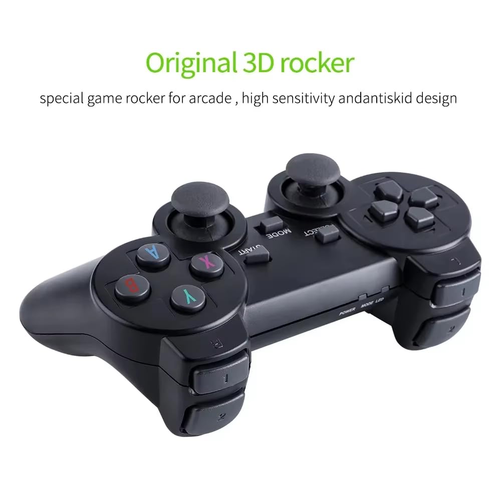 Retro Gaming Konsole Kabellos, 20.000+ Eingebaute Spiele, 9 Emulatoren, 4K HD, 2 Wireless Game Controller, Plug and Play für TV, Schwarz