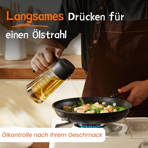 TrendPlain 16oz Ölsprüher für Speiseöl – 470ml Olivenöl Flasche – 2-in-1 Ölspender und Ölsprüher – Küchen Gadgets für Kochen, Salat und Grill Schwarz 3