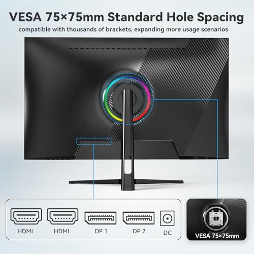 Image of Great voell 32inch 4K UHD Computer Monitor, 3840x2160p, 100% sRGB, 178 Viewing Angle, HDMI & DisplayPort, VESA 75x75mm, Black