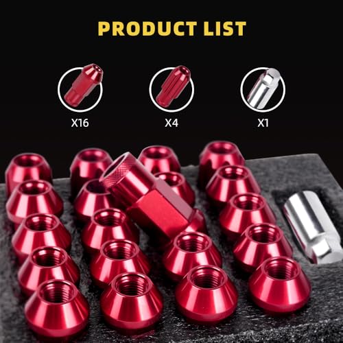 Image of M12x1.5 Lug Nut 20 PCS, Wheel Lock Bulge Acorn Open End Lug Nut Set Compatible with Toyota, Honda, Ford, Chevrolet, Mitsubishi, Mazda, KIA, Hyundai, Buick, 1 Socket Included, Red