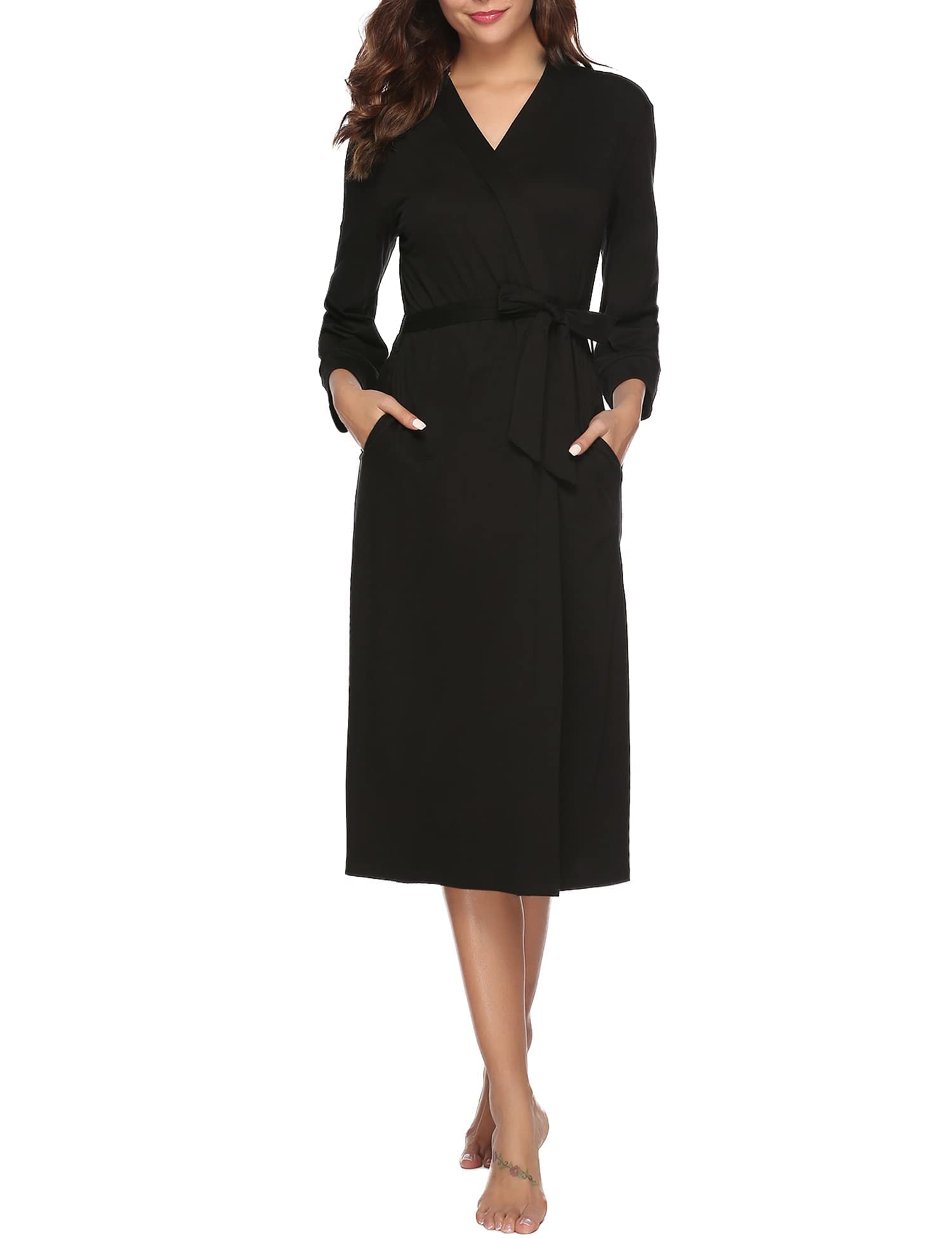 Nieery Vestaglie Donna Cotone Elegante Scollo a V Vestaglia Kimono Donna Lungo con Cintura e Tasca
