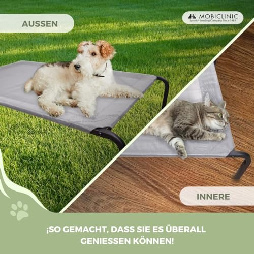 Mobiclinic® Pets, Erhöhtes hundebett, Cleo, Erfrischend, Isoliert, Europäische Marke, 122x71x21cm, Stark, Innen und außen, Leicht zu reinigen, Werkzeuglose Montage, Max. 60 kg