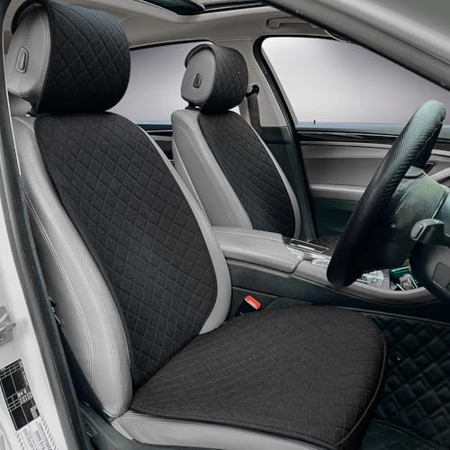 BOPUOVRE Linen Car Seat Covers Front Seat Covers Breathable Cloth Fabric Car Seat Protector - Universal Fit for Cars, Vans, SUVs, Trucks - 2 Units - Black