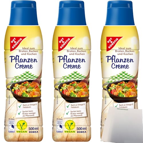 Gut&Günstig Pflanzencreme ideal zum braten backen und kochen 3er Pack (3x500ml Flasche) + usy Block