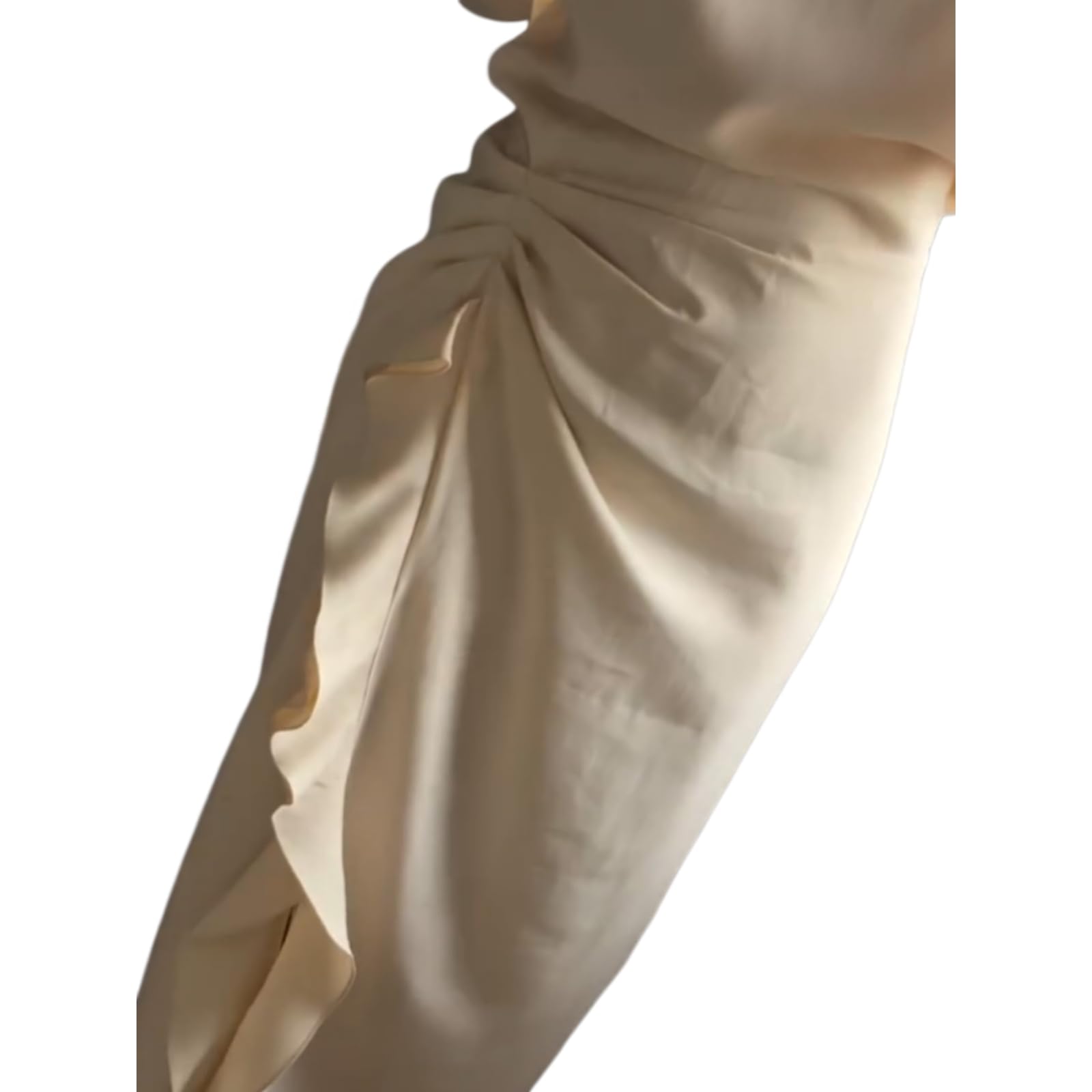 Vestito Abito da Donna Midi con Vita Piegata, Maniche Corte Stile Casual, Collo Rotondo, Elegante Festa Serale E Outfit Giorno Estivo-Apricot-m