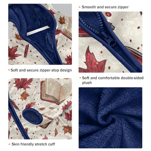 Maple Leaves and Book Pen Girls Fleece Jacket Girls Fall Jacket Boys Coats Zip Up Hoodie Children Sherpa Warm Outerwear 2-10T3