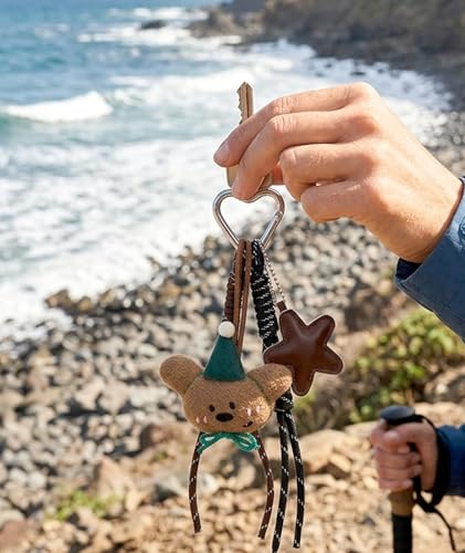 Image of embroidery 2Pcs Bag Charms for Handbags, Bag charms, Two Piece Keychain Set, Cute Accessories for Bag Decoration, White and Brown Color Combination, Sentimental Gift for Teenage Girls and Young Women