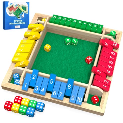 Shut The Box Game, Wooden Board Tabletop Dice Game for 2-4 Players & Kids Adults, a Fun Math Learning Toy for Family Game Night - an Ideal Made from...