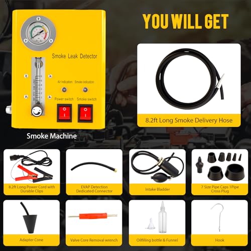 Kfz Nebelmaschine EVAP Rauchmaschine 12V Rauchmaschine Lecksuchgerät mit Druckanzeige & Durchflussmesser-Anzeige, 2 Modi Rauchleckdetektor Kfz für Fahrzeug Motorräder Schneemobile ATV SUV LKW Boot