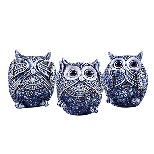 Lot de 3 mini figurines de hiboux miniatures d'animaux - Décoration de maison - Style rétro - En céramique - Art de salon - Cadeau de table mignon