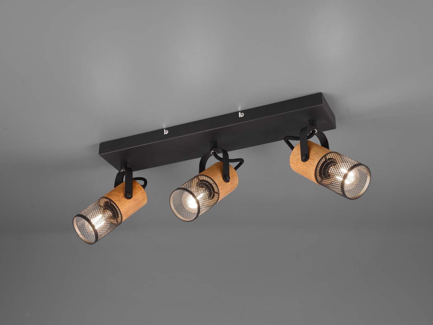 Trio Leuchten Tosh 804300332 - Foco (metal, madera, 3 bombillas E14), color negro mate