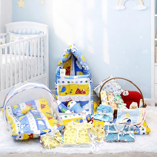 Image of Infantbond Baby All Season Use Hospital Essential Combo for New Born | Gift Pack | Baby Products | Maternity Essentials | Bedding Set (60 Items)(0-6 Months) (Blue Fox 59)(Colours May Vary)