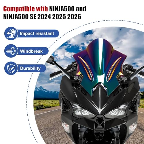 Image of Windshield for NINJA500 SE 2024 2025 2026, PSLER Windscreen Double Bubble Wind Deflector Protector Fairing for NINJA500 SE Ninja 500 2024 2025 2026 (Iridium)