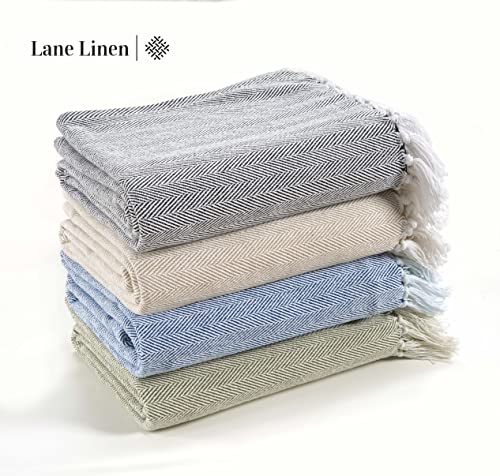 Lane Linen Super Soft Throw Blanket For Couch & Bed - Classic Herringbone Weave With Tassel - 100% Self-Softening Cotton - Lightweight Breathable Durable Cozy Warm Blanket – Pack Of 2 – 50”X70”, Grey #TOP6