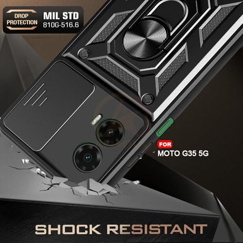 Image of Armor Bumper Back Cover Case for Motorola Moto G35 5G Rotating Camera Cover, Ring Holder & Kickstand | Heavy Duty & 360 Degree Protection Motorola Moto G35 5G Back Cover (Black)