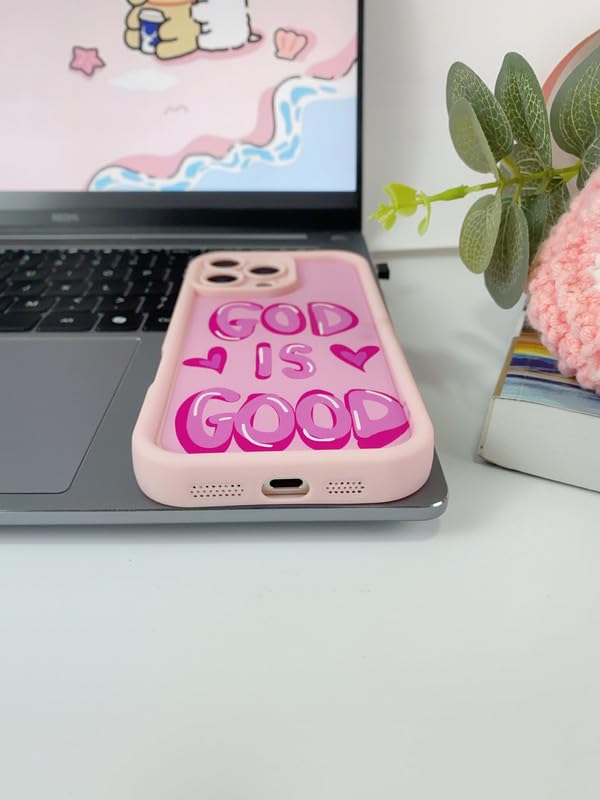 Image of COVERLY Inspirational Heart Design Back Case for iPhone 12 Pro | Hot Inspirational God is Good Cute Vibe | Camera Lens Protection | Soft Silicone Aesthetic Cover for Girls & Women (Pink,Shockproof)