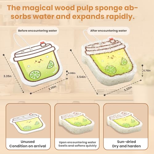 Image of Wood Pulp Compression Cotton Lemontea Drinks Shaped Kitchen Sponges