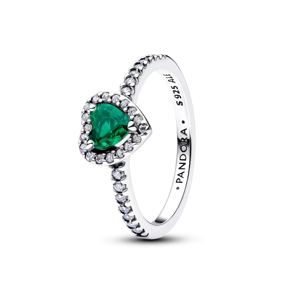 PANDORA Anillo de Plata para Mujer Corazón Exaltado Verde Royales 198421C07
