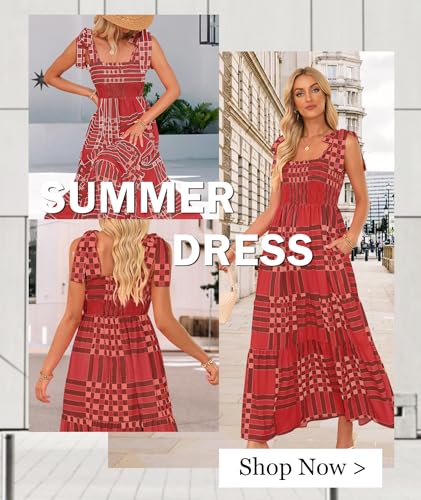 Image of CURBODO Women's Summer Maxi Dress Boho Spaghetti Straps Casual Long A-line Smocked Beach Dress Square Neck Flowy Sun Dress