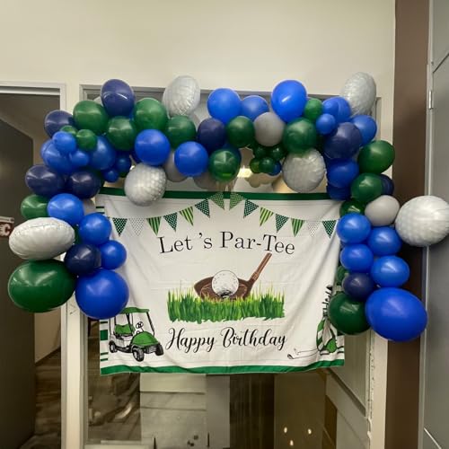 Image of Balloons Green and Blue, 60Pcs 12 Inch Navy Blue Green White Latex Party Balloons for Kids Birthday, Jungle Safari Themed Party, Dinosaur Party Supplies, Baby Shower, Wedding, Anniversary