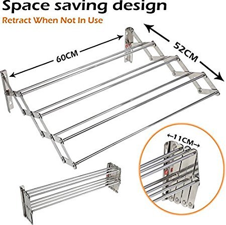 Image of INDISWAN? Wall Mounting Foldable Clothes & Towel Drying Rack Cum Hanger 3 feet