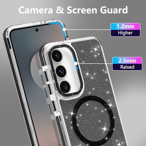 Image of Magnetic Case for Samsung Galaxy S25 FE 5G [Compatible with Magsafe] [Bling Glitter Fluorescent Design] [1 Screen Protector] Slim Translucent Matte Case for Galaxy S25 FE 5G 6.7 inch, Black