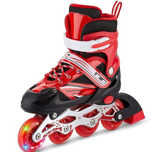 Image of TEKCOOL 4 Wheels Adjustable Inline Skates Skating Shoes for Boys Kids Girls Skating Shoe Adjustable Roller Blades Age 6 to 15 Years PU Strong Wheels Aluminium with LED Flash Light on Wheels
