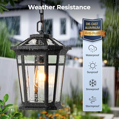 Image of VIANIS Large Outdoor Pendant Lights for Porch, Black Hanging Light Fixture