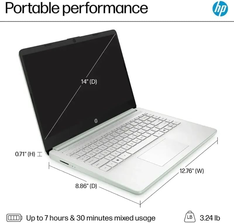 Image of HP 14 inch Business Laptop Computer with 1-Year Office 365, Intel Quad-Core N150 Processor, 4GB RAM 640GB Storage (128GB UFS+512GB SD Card), Windows 11 Home, PLUSERA Earphones, Willow Green