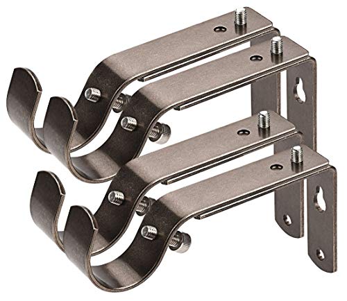 Curtain Rod Bracket Set of 4 for 1 Or 1 1/8 Inch Rods, Adjustable - Antique Silver